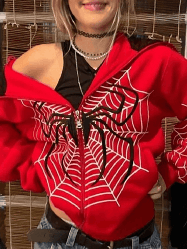 Levoire | Impression Araignée Zipup Sweat À Capuche