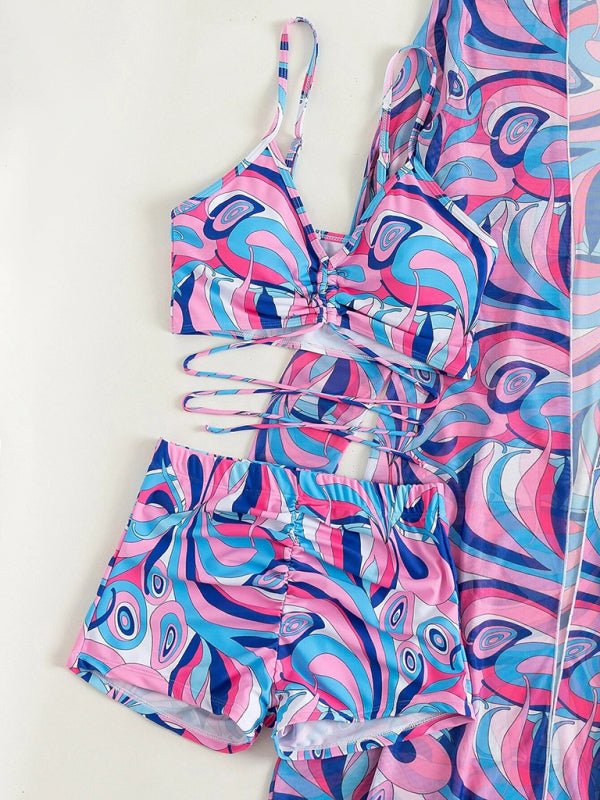Levoire | Split Trois Pièces Taille Haute Blouse à Manches Longues Cordon Bikini
