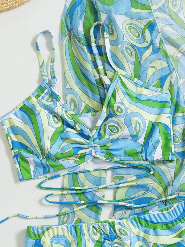 Levoire | Split Trois Pièces Taille Haute Blouse à Manches Longues Cordon Bikini