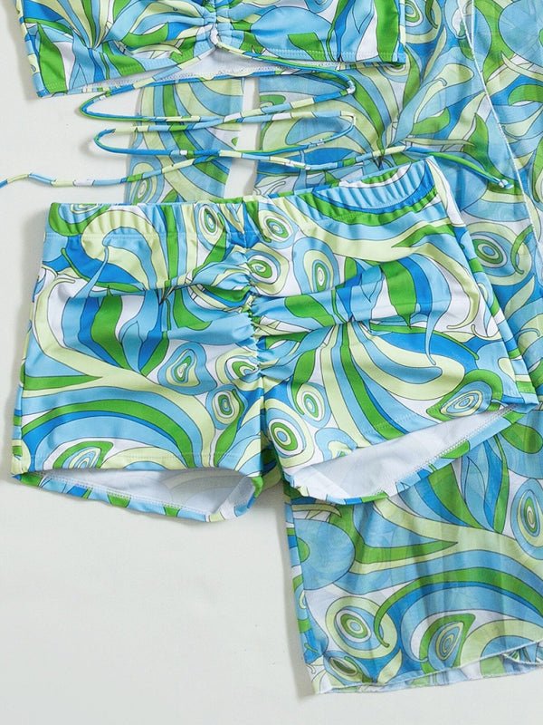 Levoire | Split Trois Pièces Taille Haute Blouse à Manches Longues Cordon Bikini