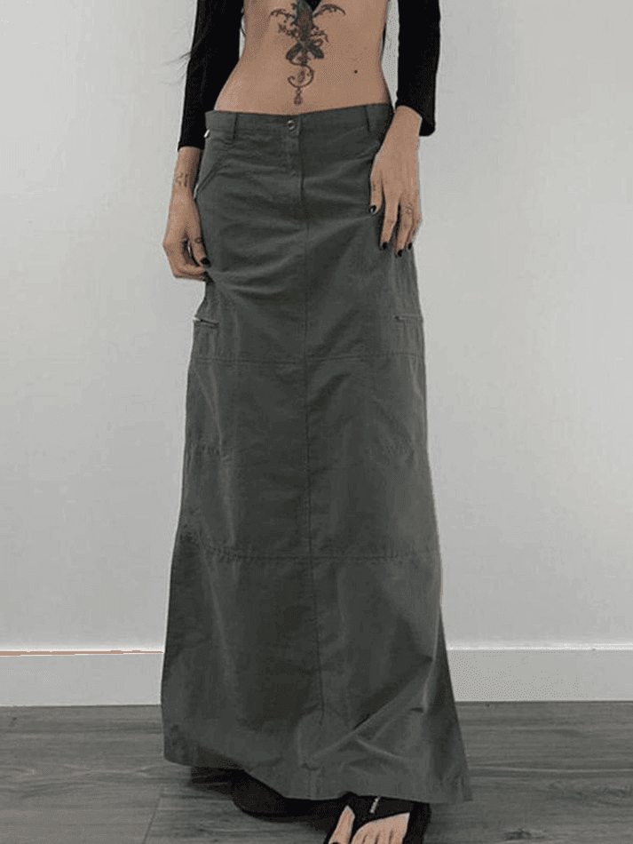 Levoire | Déchirure Y2K Taille Basse Cargo Jupe Gris