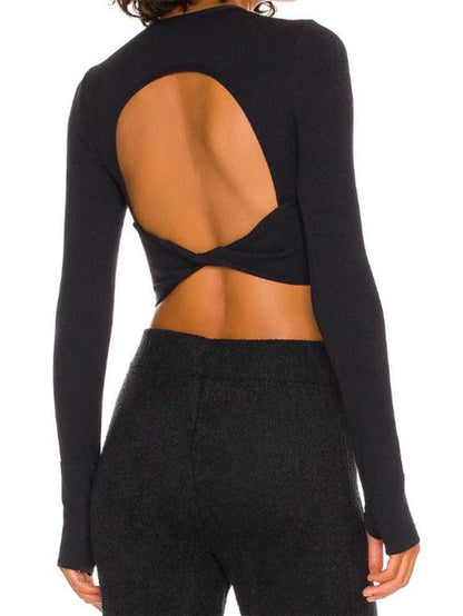 Levoire | T-Shirt À Manches Longues Unicolore À Dos En Rib Pour Le Sport Noir