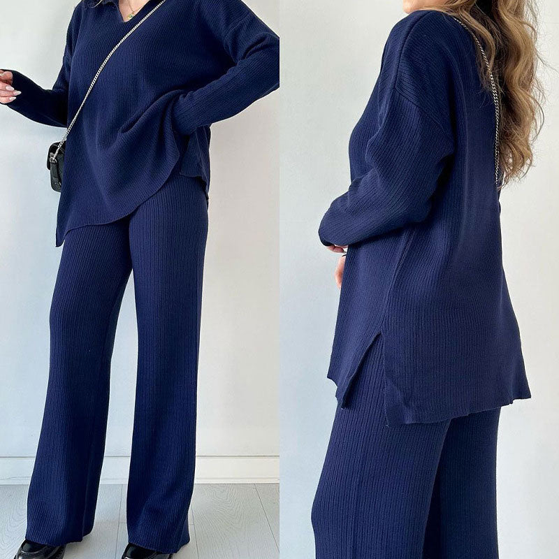 Levoire | Ensemble De Loisir Deux Pièces Avec Décolleté En V Et Fente Bleu