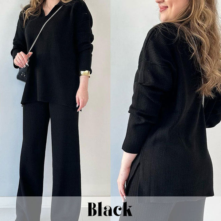 Levoire | Ensemble tricot à deux pièces avec décolleté en V Noir