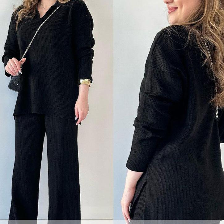 Levoire | Ensemble De Loisir Deux Pièces Avec Décolleté En V Et Fente Noir
