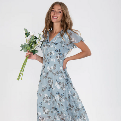 Levoire | Robe Longue Avec Manches Courtes Et Motif Floral
