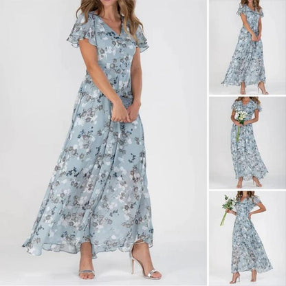 Levoire | Robe Longue Avec Manches Courtes Et Motif Floral
