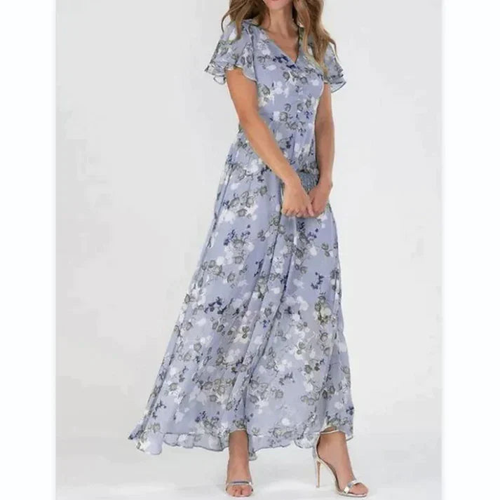 Levoire | Robe Fleurie Courte Avec Manches Courtes Lilas