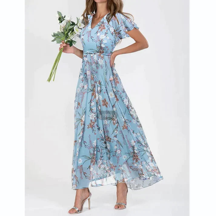Levoire | Robe Fleurie Courte Avec Manches Courtes Marine bleu