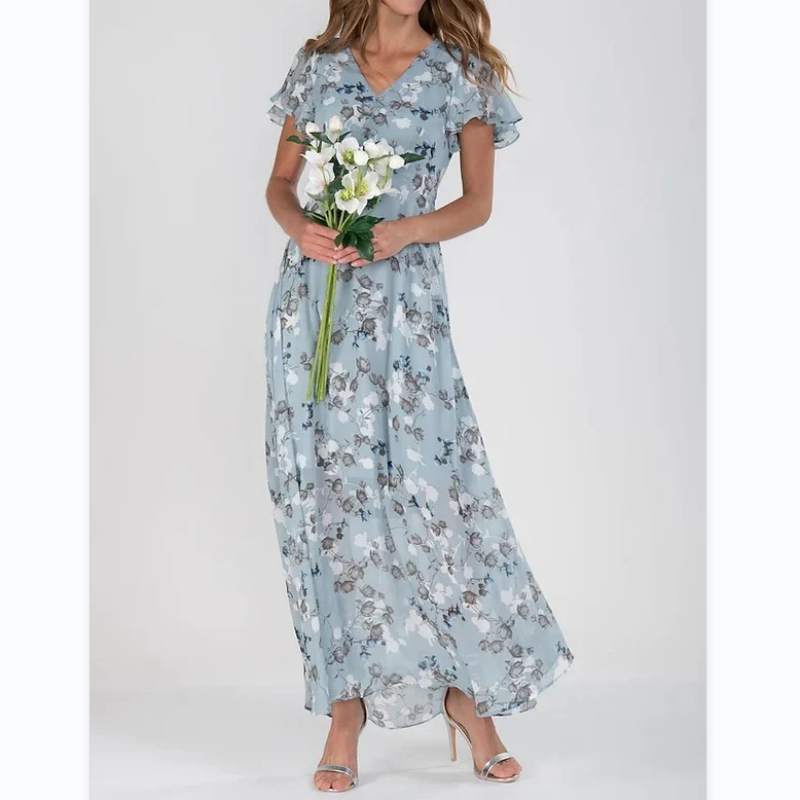 Levoire | Robe Longue Avec Manches Courtes Et Motif Floral