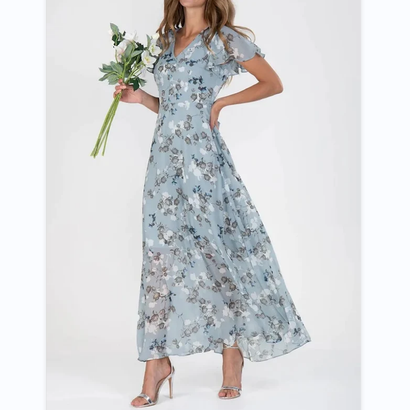 Levoire | Robe Longue Avec Manches Courtes Et Motif Floral