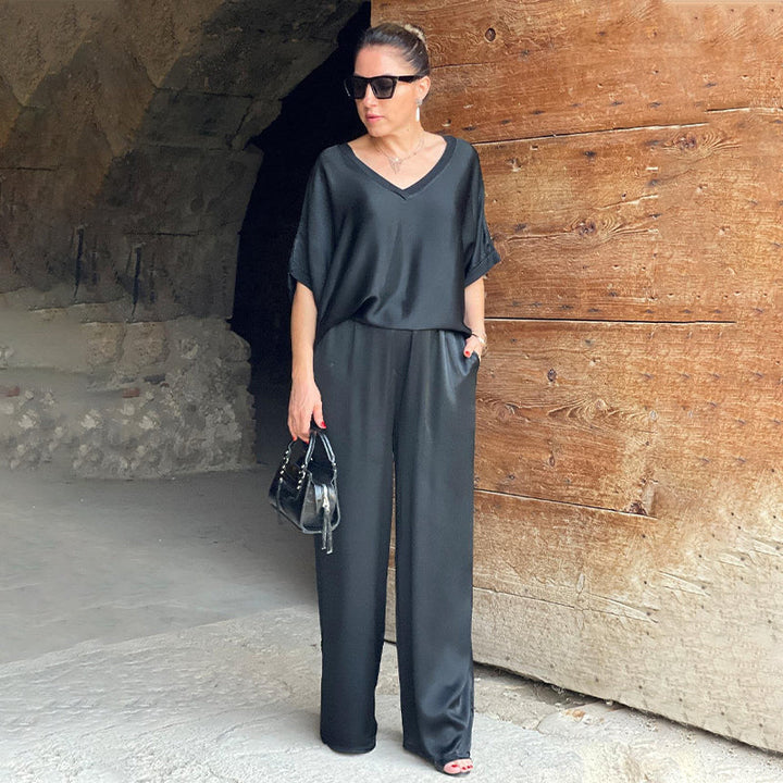 Levoire | Ensemble Élégant En Tweed Surdimensionné Brillant Avec Décolleté En V Noir