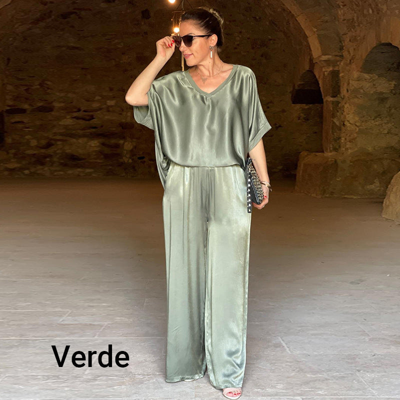 Levoire | Ensemble À Deux Pièces Élégant Et Brillant Avec Un Grand Décolleté En V Vert