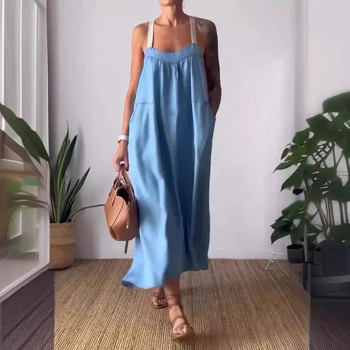 Levoire | Robe Maxi Décontractée En Lin Bleu