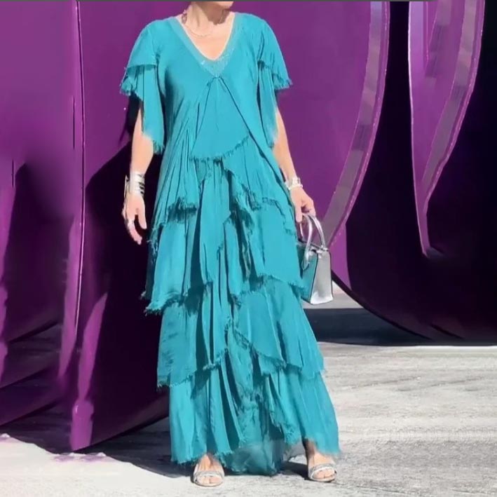 Levoire | Élégant Robe Longue Avec Décolleté Pour Femmes Bleu