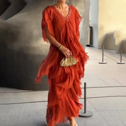 Levoire | Élégant Robe Longue Avec Décolleté Pour Femmes Orange rouge