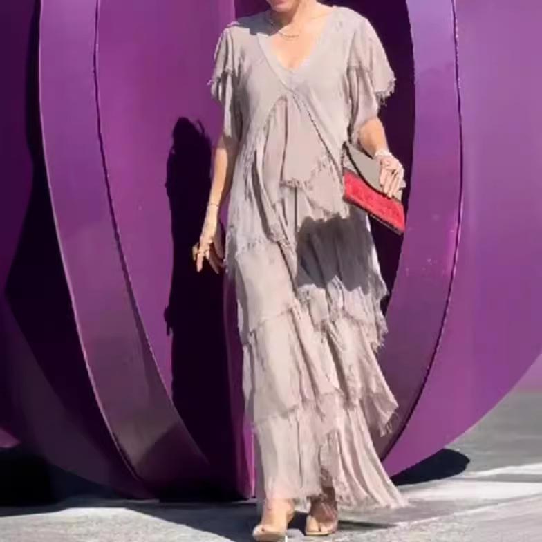 Levoire | Élégant Robe Longue Avec Décolleté Pour Femmes Gris clair