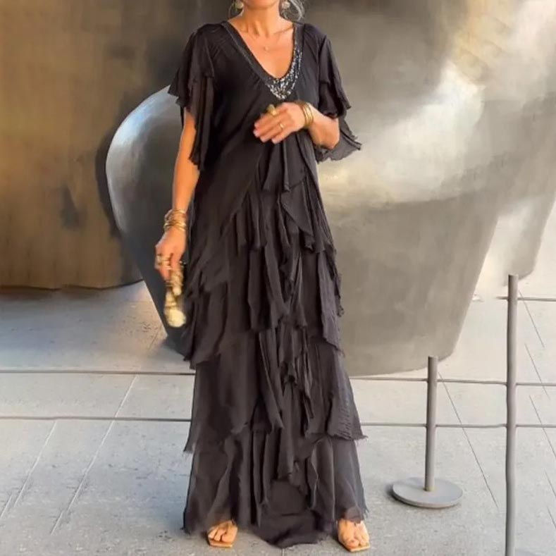 Levoire | Élégant Robe Longue Avec Décolleté Pour Femmes Noir