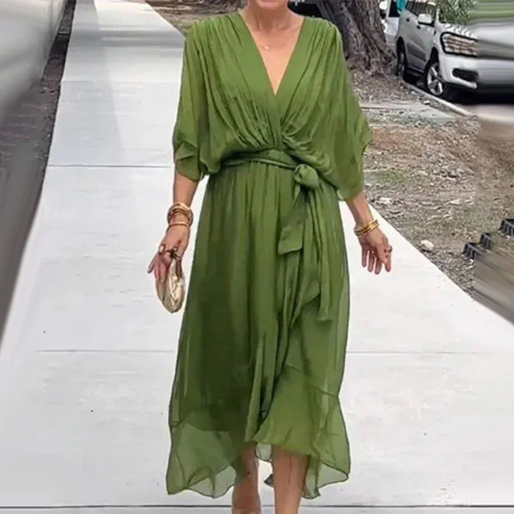 Levoire | Robe Midi Avec Décolleté En V Et Manches Amples Vert