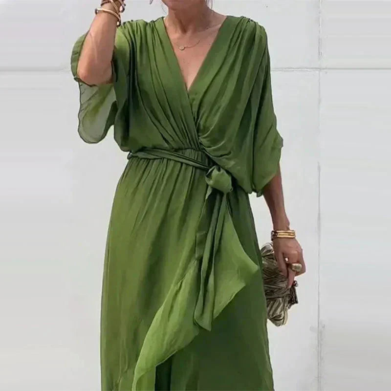 Levoire | Robe Élégante À Col En V Et Manches 3/4 Pour - Femmes - Midi