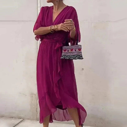 Levoire | Robe Midi Avec Décolleté En V Et Manches Amples Rosa