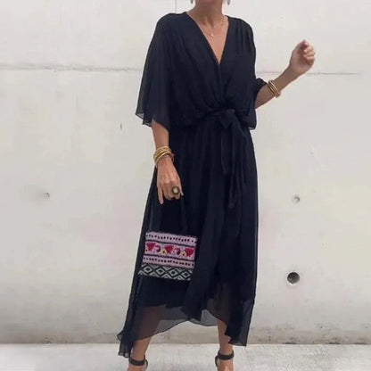 Levoire | Robe Midi Avec Décolleté En V Et Manches Amples Noir