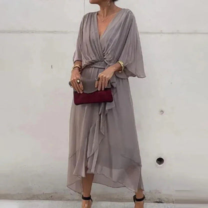 Levoire | Robe Midi Avec Décolleté En V Et Manches Amples Gris