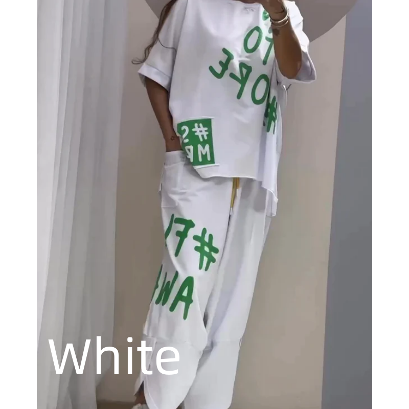 Levoire | Ensemble De Deux Pièces T-Shirt Et Pantalon Pour Femmes Blanc