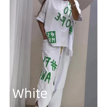 Levoire | Ensemble De Deux Pièces T-Shirt Et Pantalon Pour Femmes Blanc