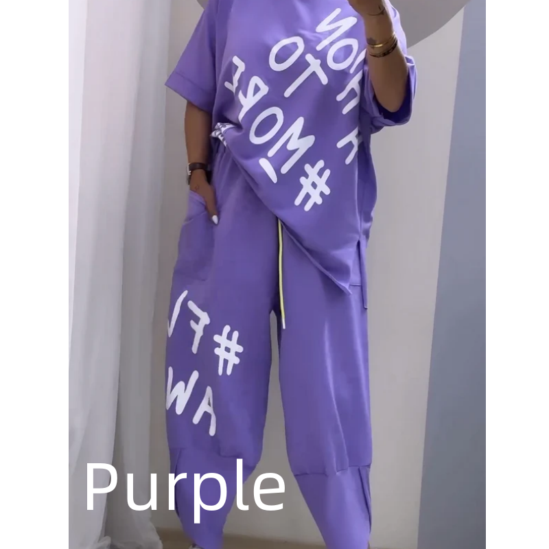 Levoire | Ensemble De Deux Pièces T-Shirt Et Pantalon Pour Femmes Violet