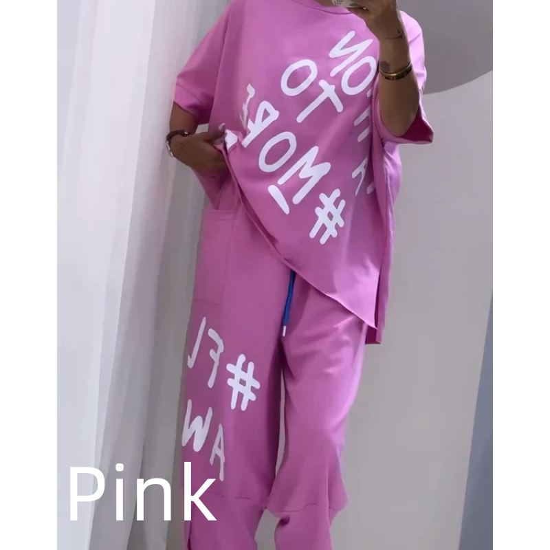 Levoire | Ensemble De Deux Pièces T-Shirt Et Pantalon Pour Femmes Rose