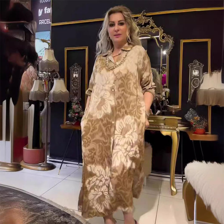 Levoire | Robe Maxi À Manches Longues Décontractée Khaki