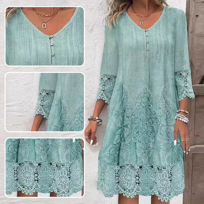Levoire | Robe En Dentelle À Manches Mi-Longues Et Col V Pour Femmes