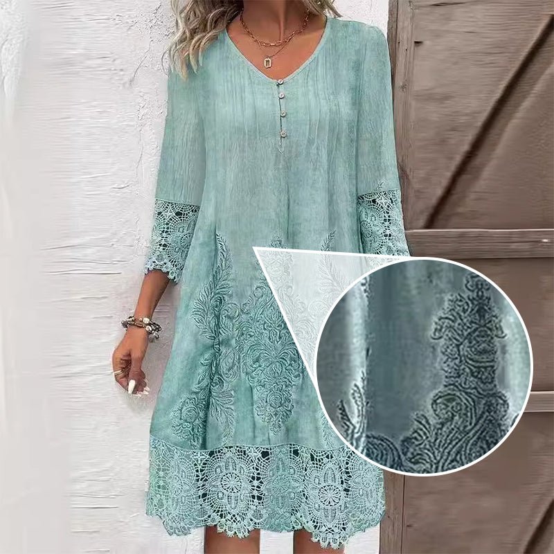 Levoire | Robe En Dentelle À Manches Mi-Longues Et Col V Pour Femmes