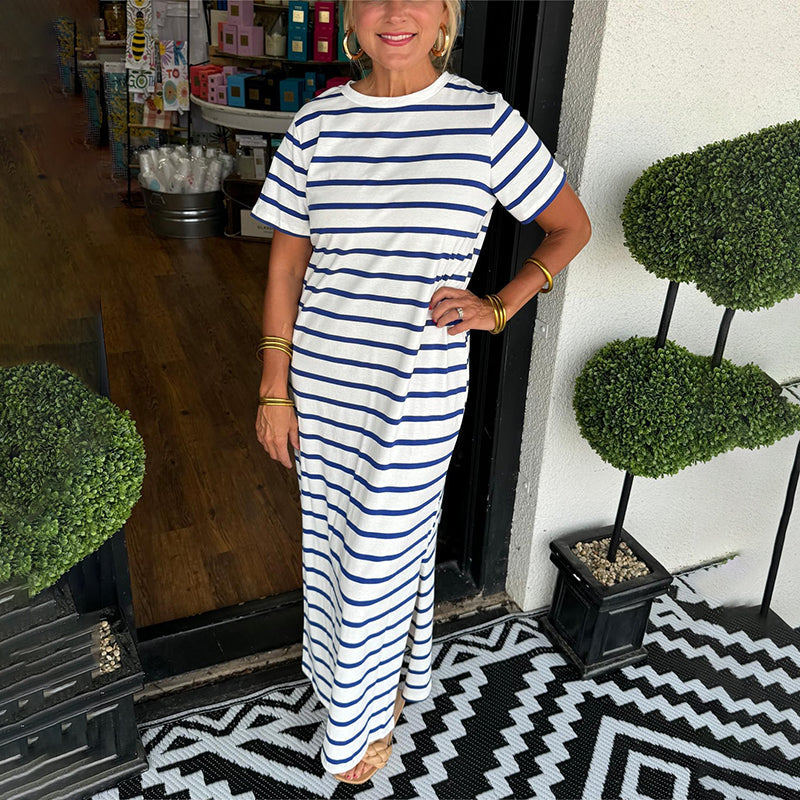 Levoire | Robe Longue Rayée Style Décontracté Bleu