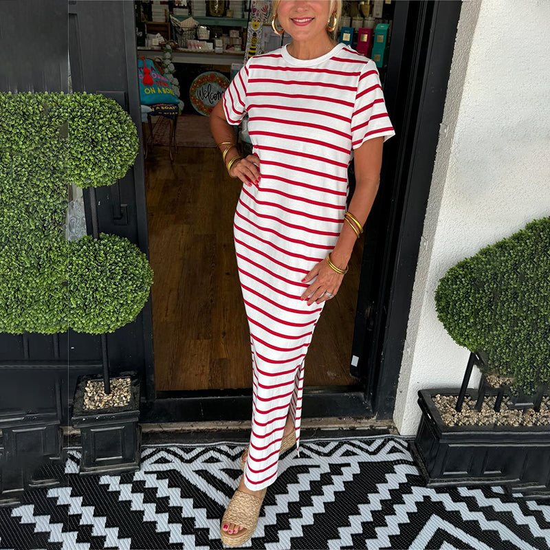 Levoire | Robe Longue Rayée Style Décontracté Rot