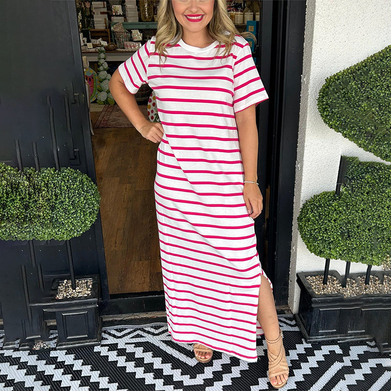 Levoire | Robe Longue Rayée Style Décontracté Rosa