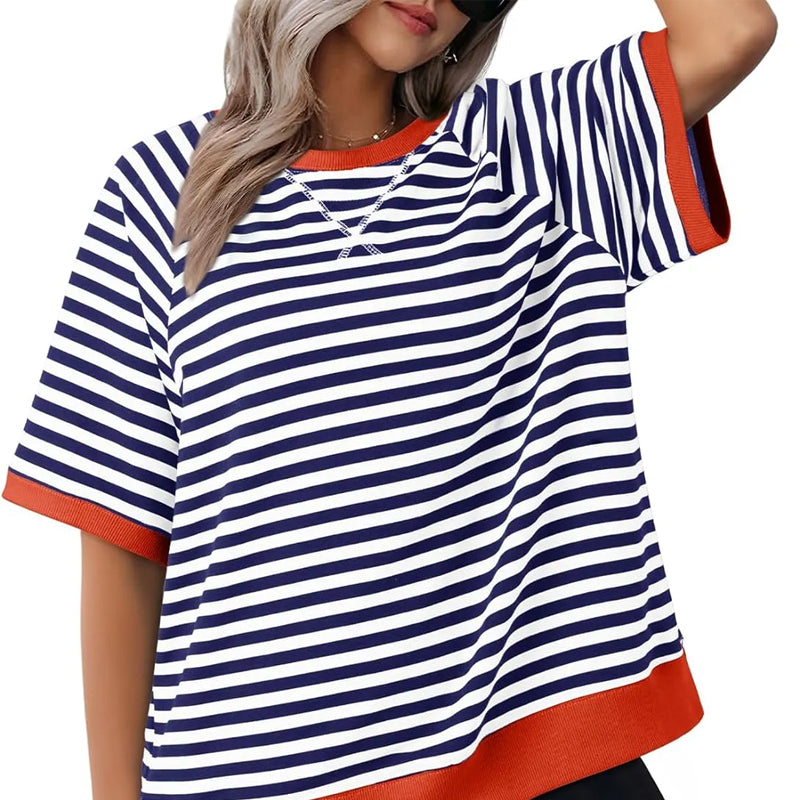 Levoire | T-shirt rayé ample Bleu + Rouge