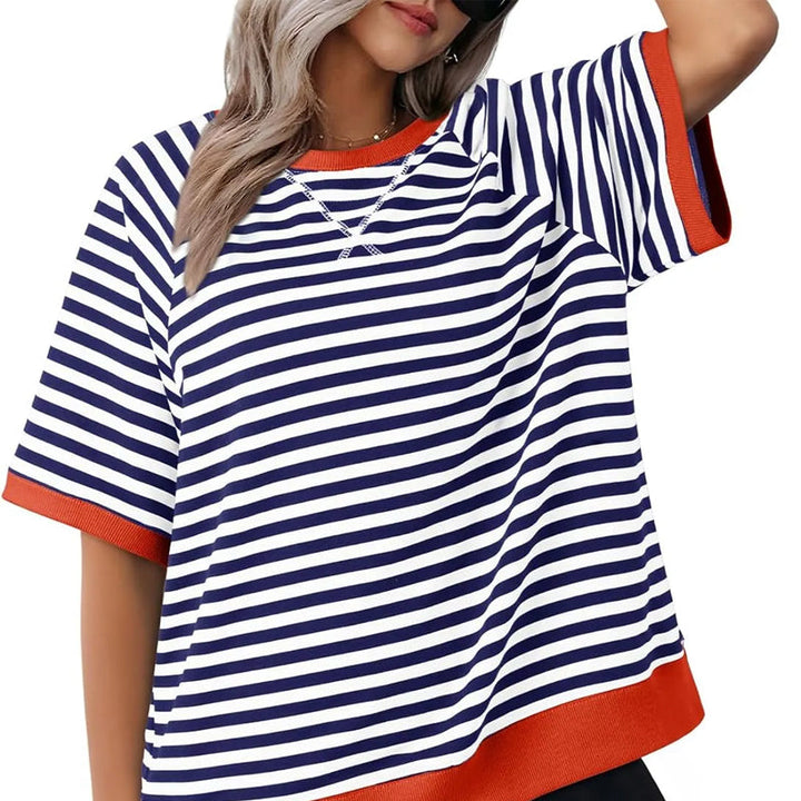 Levoire | T-shirt rayé ample Bleu + Rouge