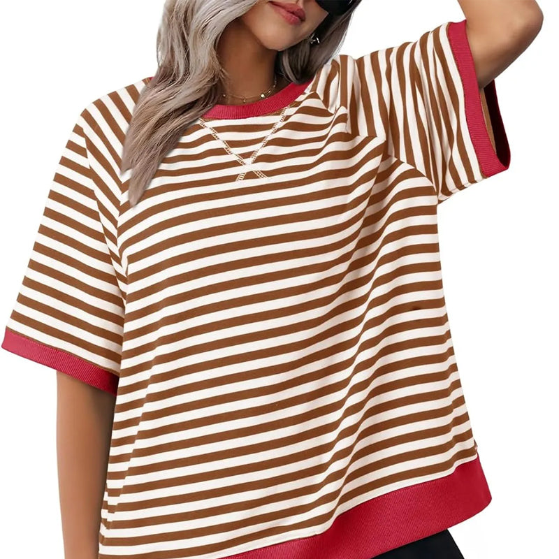 Levoire | T-shirt rayé ample Braun + Rouge