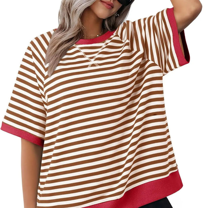 Levoire | T-shirt rayé ample Braun + Rouge
