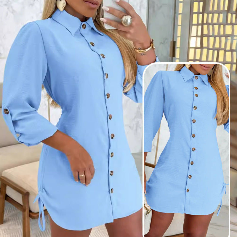 Levoire | Col Kragen Bouton Robe Cordes Latérales Bleu
