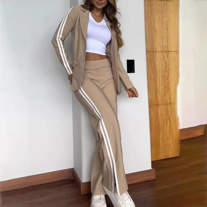 Levoire | Blazer Avec Revers En Kerber Et Pantalon Avec Jambe Large Ensemble Khaki