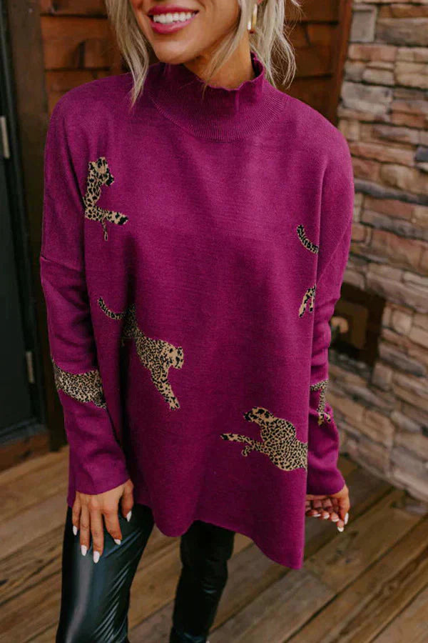 Levoire | Pull léopard et tigre Vin Rouge