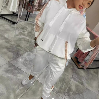 Levoire | 2 Pièces Ensemble De Tops Et Pantalons Avec Capuche Et Cordons Fr Femmes Blanc