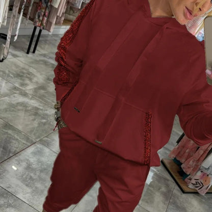 Levoire | 2 Pièces Ensemble De Tops Et Pantalons Avec Capuche Et Cordons Fr Femmes Rot