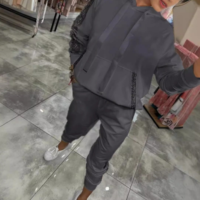 Levoire | 2 Pièces Ensemble De Tops Et Pantalons Avec Capuche Et Cordons Fr Femmes Gris