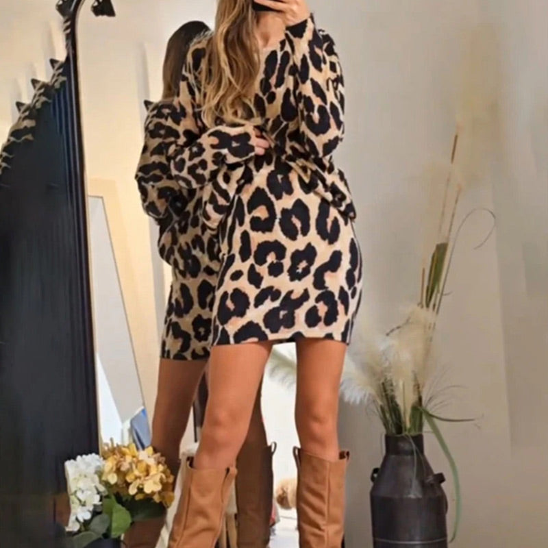 Levoire | Mini-Robe Avec Col Rond Et Imprimé Léopard