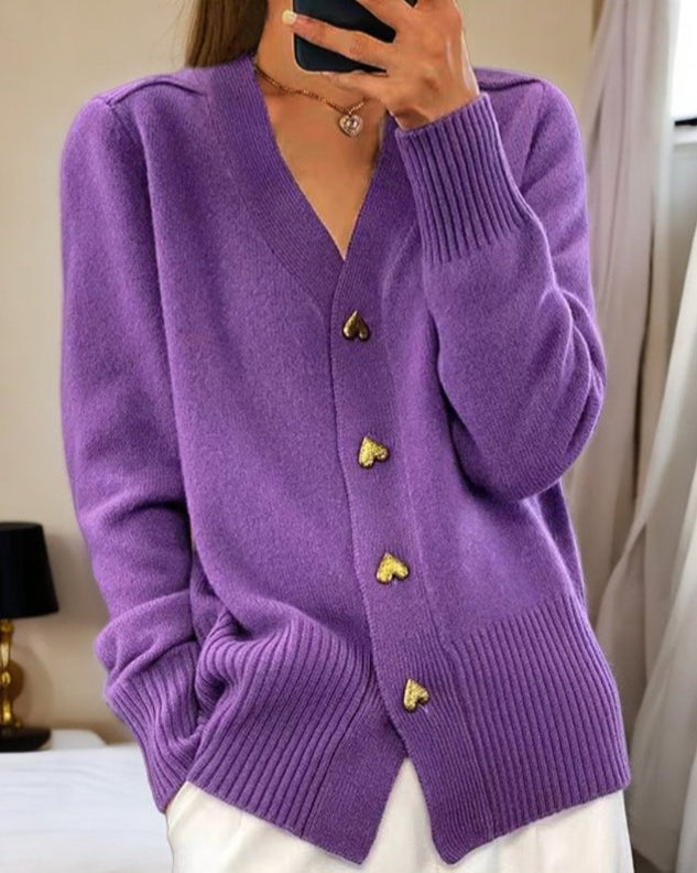 Levoire | Élégant Gilet En Tricot Avec Des Boutons En Forme De Cœur Lilas