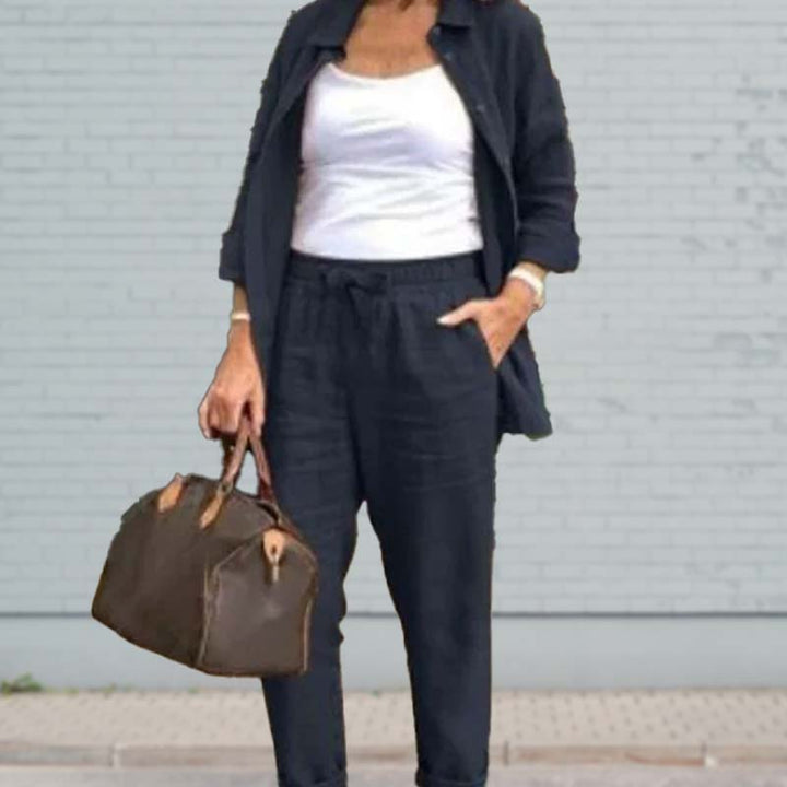 Levoire | Femmes Ensemble Avec Blouse Et Pantalon Avec Manches Longues Noir